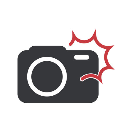Isolated icon of a camera and telephone with a red flash lamp, designed as a modern pictogram for digital useのイラスト素材