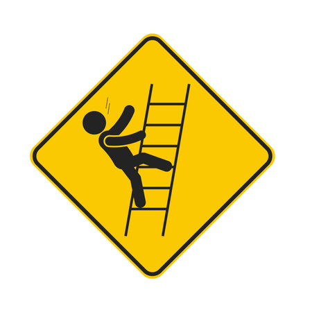 Yellow caution safety sign worker falling from a ladder, risk fall on workのイラスト素材