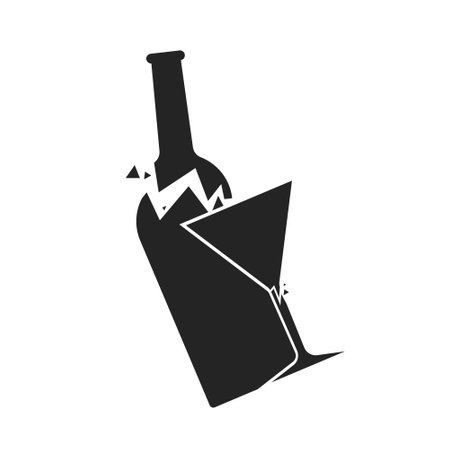 Isolated black pictogram icon of bottle and glass break, for fragile, handle with care, easily break objectsのイラスト素材