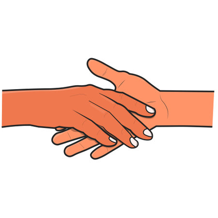 Isolated cartoon style two hand shake for team work, friendship, agreement, business, help, support graphic designのイラスト素材