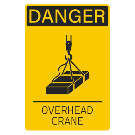 Printable rectangle yellow safety sign overhead crand, risk of fall from height, wire sling break, for industrial engineering crane safety signのイラスト素材