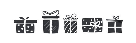 Isolated black pictogram gift box, present, award for valentine, Christmas, anniversary and New year graphic elementのイラスト素材