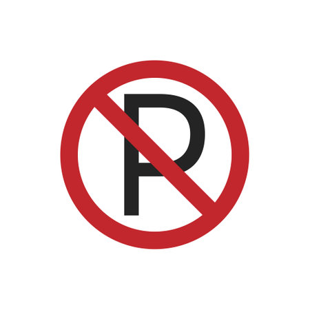 Vector illustration red and black round traffic no parking P letter crossed out sign graphic isolated on whiteのイラスト素材