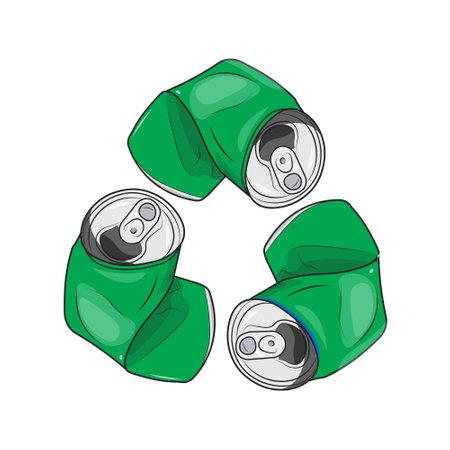 Isolated recycle, reuse, renew icon made from green used aluminium soft drink cans shape in triangle, for ecology, recycle, green symbolのイラスト素材