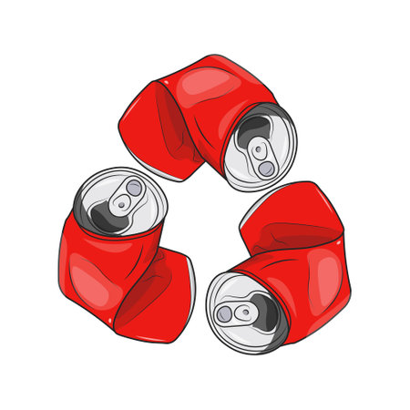 Isolated recycle, reuse, renew icon made from red used aluminium soft drink cans shape in triangle, for ecology, recycle, green symbolのイラスト素材