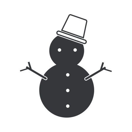 Isolated pictogram black of snowman, snow man for December, winter, Christmas graphic elementのイラスト素材