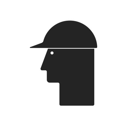 Isolated outline pictogram of men worker wear safety helm for under construction, engineering, maintenance, men at work safety caution signのイラスト素材