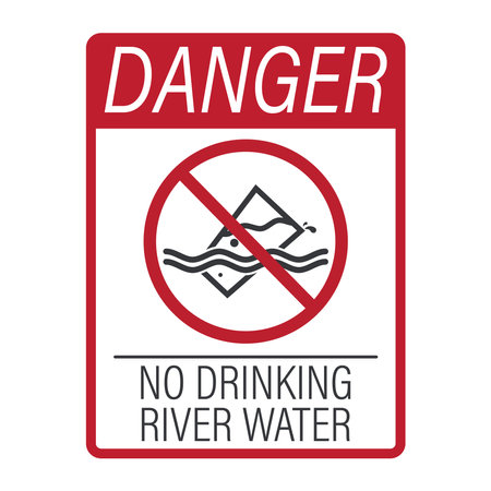 Isolated pictogram icon indicating no drinking water, warning about dangerous river water, symbolizing polluted or contaminated water sourceのイラスト素材