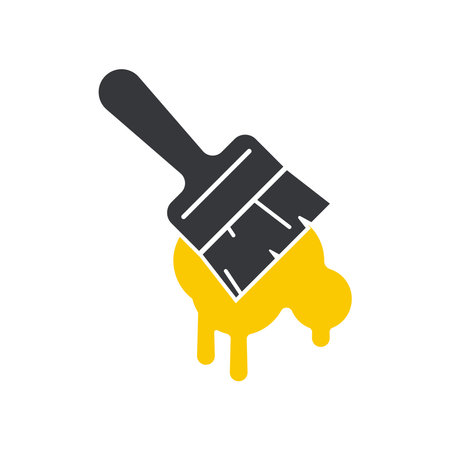 Isolated caution sign warning of wet paint with brush and dripping paint illustration, caution symbol to prevent accidental contact.のイラスト素材