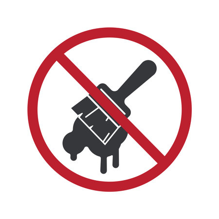 Isolated prohibition sign showing "no painting" with illustration of paintbrush and dripping wet paint, clear warning for restricted painting activity.のイラスト素材