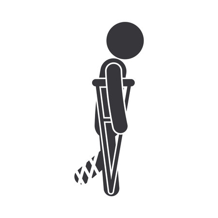 Isolated pictogram icon representing a disabled person walking with a crutch, symbolizing mobility assistance and physical disability supportのイラスト素材