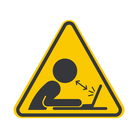 Isolated sign man user computer screen, eye health and ergonomic safety while working on a digital device.のイラスト素材