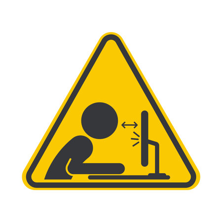 Isolated pictogram safe distance from computer screen, eye health and ergonomic safety while working on a digital device.のイラスト素材