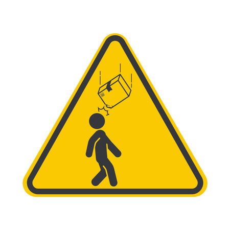 Isolated warning sign of falling cardboard boxes, reminding workers to stay alert and follow warehouse safety instructions and precautionsのイラスト素材
