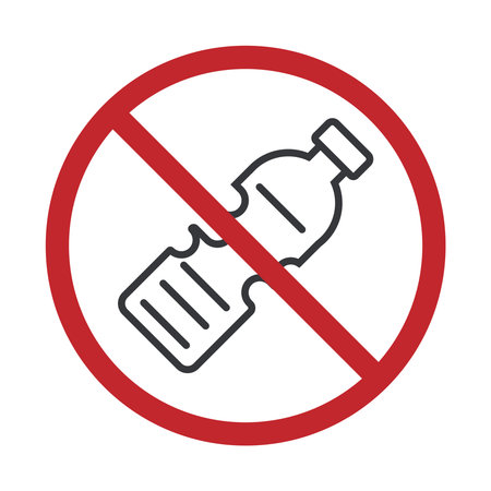 Isolated prohibition sign used plastic bottle with a cross out, indicating no plastic waste disposal allowed.のイラスト素材