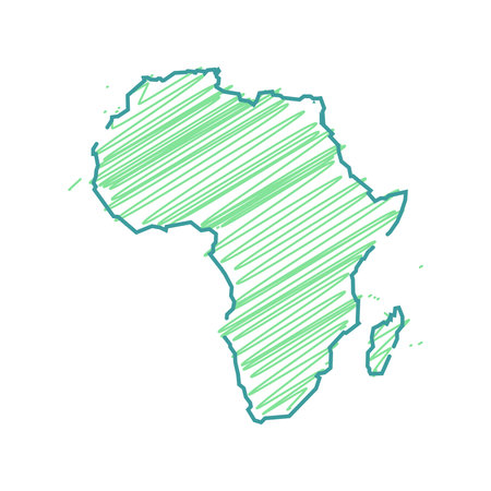 Isolated illustration scribble of Africa map, representing geographic location, earth globe symbol for education, infographics, travel, and location-based design projects.のイラスト素材