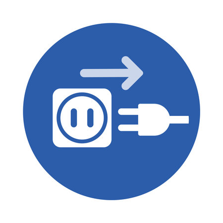 Isolated circle blue instruction label to pull or unplug electric device and power cable form socketのイラスト素材