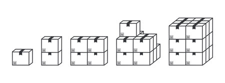 Bundle isolated outline illustration of stacked carton boxes, used for storage safety icon, package handling warning, and stacking prohibition.のイラスト素材