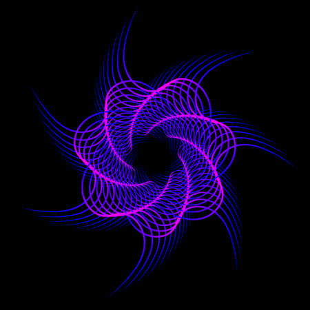 Exotic fractal distortion of blue flowers on black backgroundのイラスト素材