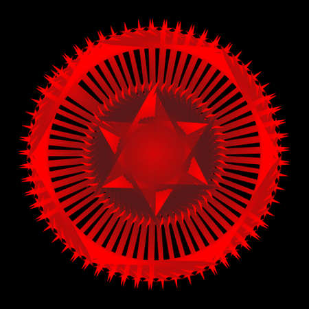 abstract pentagram spirograph on black background. Spirograph decorative element for design. Red pentagram spirograph.のイラスト素材
