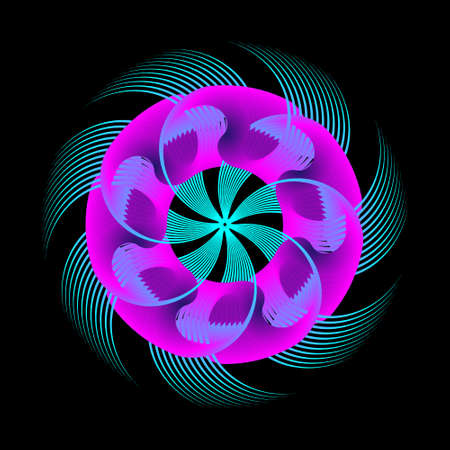 Abstract circular spiral pattern in the shape of a flower star. Pink Blue Circular Spiral Transitionsのイラスト素材
