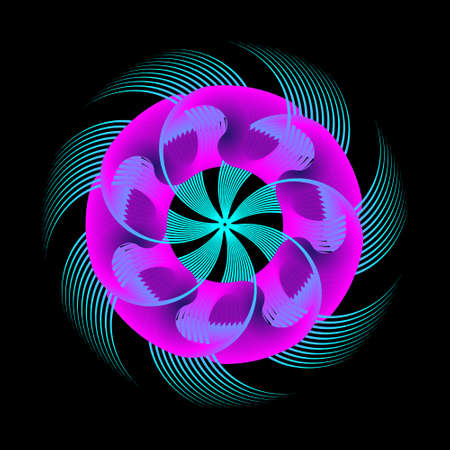 Illustration pour Abstract circular spiral pattern in the shape of a flower star. Pink Blue Circular Spiral Transitions - image libre de droit