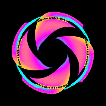 Abstract circular spiral pattern in the shape of a flower star. Circular spiral transition pink colorful. Colorful spiral star gridのイラスト素材