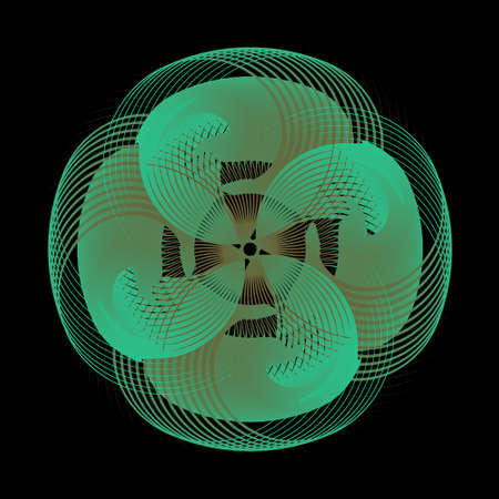 Abstract circular spiral pattern in the shape of a flower star. Circular spiral transition green brown color. Spiral star grid vector image with circular transitionsのイラスト素材