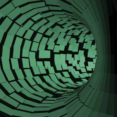 Abstract Tunnel. Futuristic Style. 3D Abstract Surface. Turning Tube Tunnel. Perspective Background. Data visualisationのイラスト素材