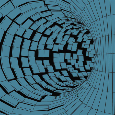 Abstract Tunnel. Futuristic Style. 3D Abstract Surface. Turning Tube Tunnel. Perspective Background. Data visualisationのイラスト素材
