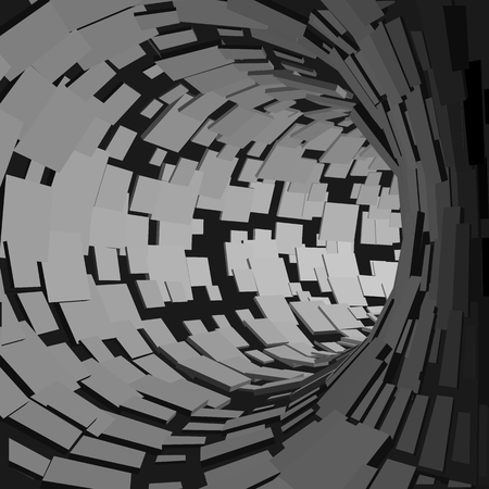 Abstract Tunnel. Futuristic Style. 3D Abstract Surface. Turning Tube Tunnel. Perspective Background. Data visualisationのイラスト素材