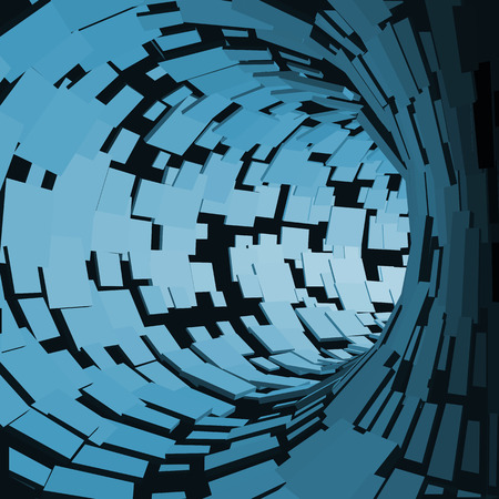 Abstract Tunnel. Futuristic Style. 3D Abstract Surface. Turning Tube Tunnel. Perspective Background. Data visualisationのイラスト素材