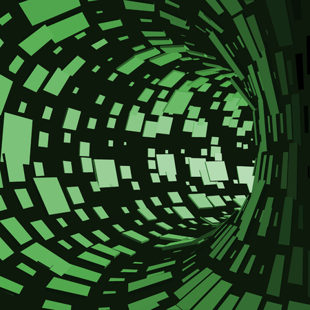 Abstract Tunnel. Futuristic Style. 3D Abstract Surface. Turning Tube Tunnel. Perspective Background. Data visualisationのイラスト素材