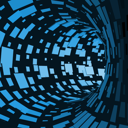 Abstract Tunnel. Futuristic Style. 3D Abstract Surface. Turning Tube Tunnel. Perspective Background. Data visualisationのイラスト素材