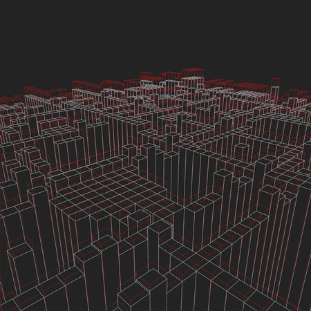 abstract geometric background - 3d illustration. Wireframe. Perspective Futuristicのイラスト素材
