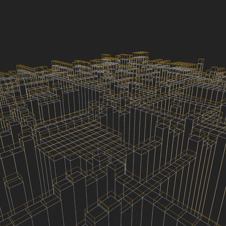 abstract geometric background - 3d illustration. Wireframe. Perspective Futuristicのイラスト素材