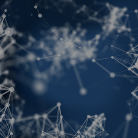 Abstract cybernetic particles background. Plexus fantasy technology background. 3d illustration. computer generated connection concept. polygonal space background with connecting dots and lines.の写真素材
