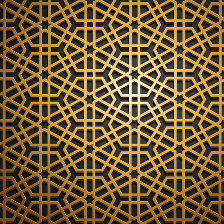 Set of Islamic oriental patterns, Seamless Arabic geometric ornament collection. Vector traditional Muslim background. East culture, Indian heritage, arabesque, Persian motif, 3D. Ramadan Kareem.のイラスト素材