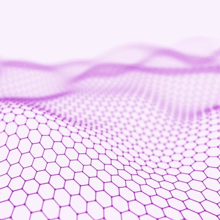 Abstract low poly background. Plexus polygonal background. Plexus low poly landscape background.Hexagon abstract landscape background. Hexagon 3d grid. Polygonal hexagon surface.の写真素材