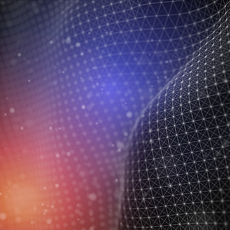 Abstract Futuristic 3d Render Illustration. Plexus polygonal background. Wireframe landscape...