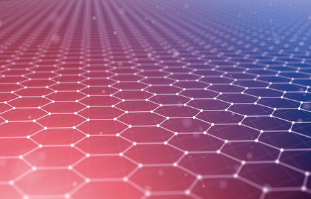 Futuristic Hexagon Pattern Abstract Background. 3d Render Illustration. Space surface. Dark sci-fi backdrop. Dots and lines connections. Science and technology concept. Big data macro wireframe.の写真素材