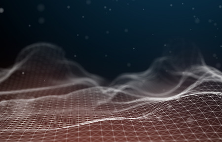 Abstract Futuristic 3d Render Illustration. Plexus polygonal background. Wireframe landscape...