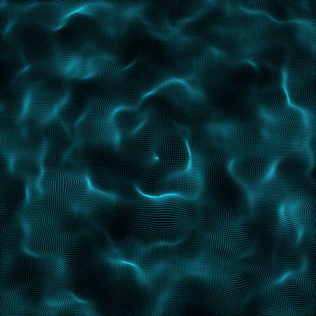 Futuristic Abstract Background. 3d Render Illustration. Warp surface. Distortion. Space surface. sci-fi backdrop. Dots and lines connections. Big data wireframe.の写真素材