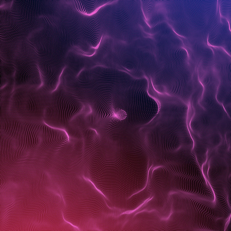 Futuristic Abstract Background. 3d Render Illustration. Warp surface. Distortion. Space surface. sci-fi backdrop. Dots and lines connections. Big data wireframe.の写真素材
