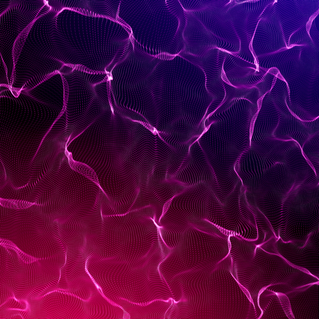 Futuristic Abstract Background. 3d Render Illustration. Warp surface. Distortion. Space surface. sci-fi backdrop. Dots and lines connections. Big data wireframe.の写真素材