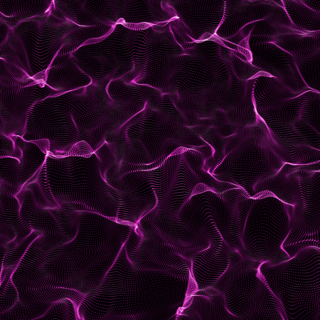 Futuristic Abstract Background. 3d Render Illustration. Warp surface. Distortion. Space surface. sci-fi backdrop. Dots and lines connections. Big data wireframe.の写真素材