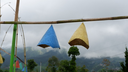 colorful handicraft made from bambooの写真素材