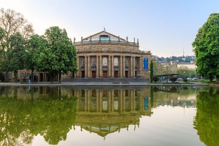 Stuttgart Opera in the New Palace Park with Reflection in the waterのeditorial素材