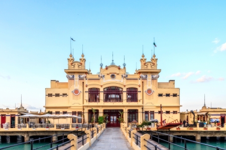 Art Nouveau Style building Stabilimento Balneare from the early 20th century at the Beach of Mondello near Palermo in Sicily, Italyのeditorial素材