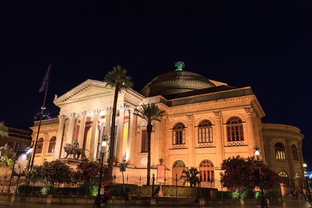 The Teatro Massimo, Opera House in Palermo at Nightのeditorial素材
